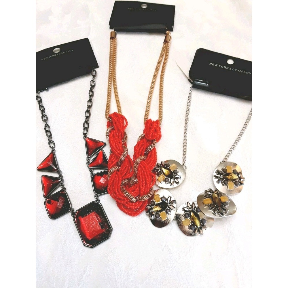 New York & Company Necklaces Lot 3 Beaded Gold Silver Tone Statement Multicolor